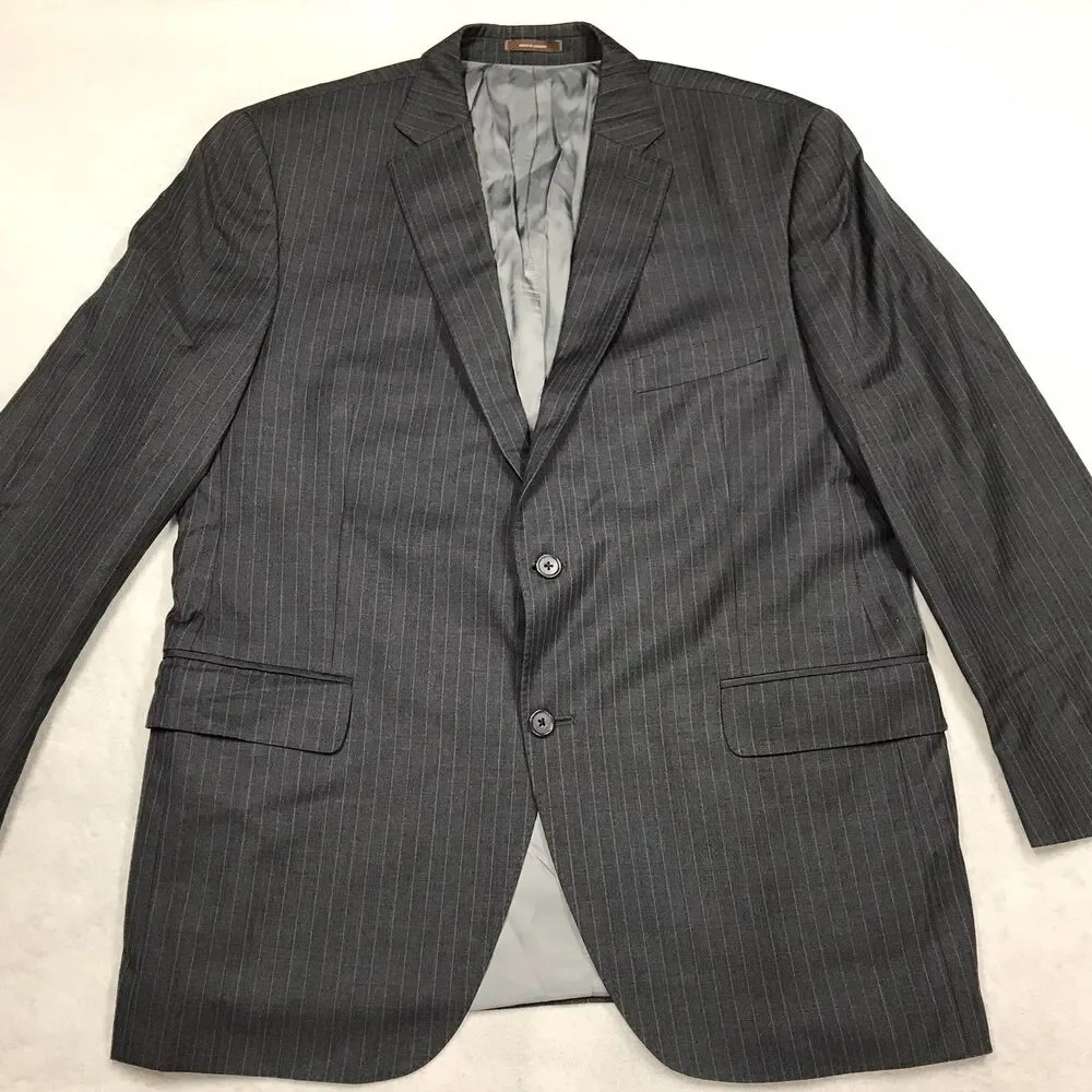 PETER MILLAR Suit Jacket Men 44R Black Pinstripe Wool 2 Button Double Vent USA